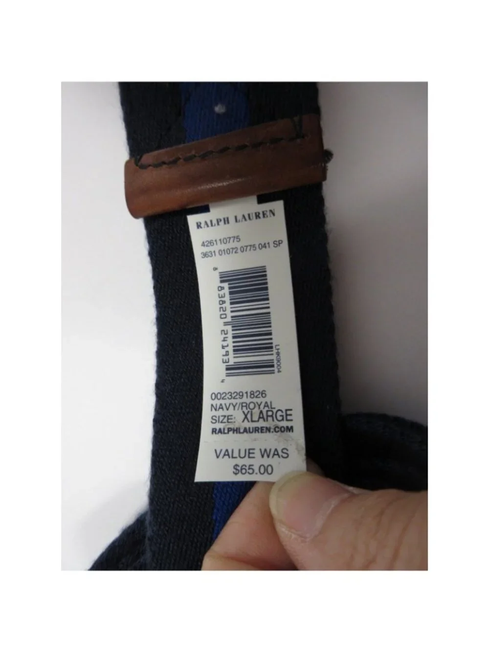 VGT Polo Ralph Lauren Belt XL Navy Striped Webbing D Ring Preppy Y2K